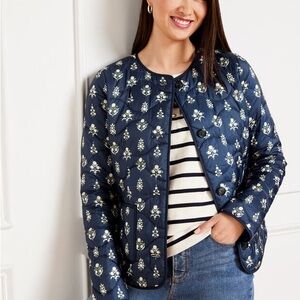 Talbots Petite QUILTED COLLARLESS JACKET - DITSY FOULARD MP